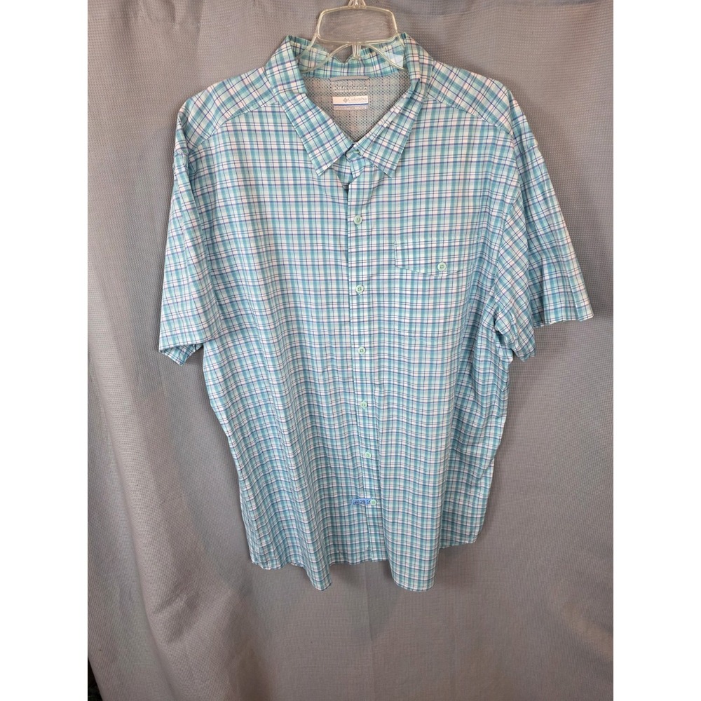 Columbia Mens 2XL Omni-Wick Advanced Evaporation Short Sleeve Blue Plaid Shirt